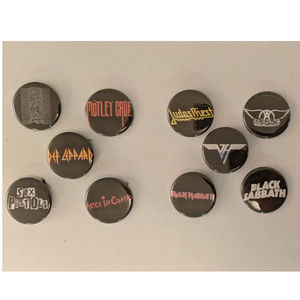 Lot of 10 1.25" Pinback Buttons Classic Bands